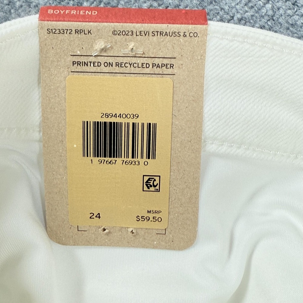 Levis Boyfriend Jeans Womens 24W White Stretch Tapered Leg Mid Rise Relaxed Fit - Picture 14 of 16